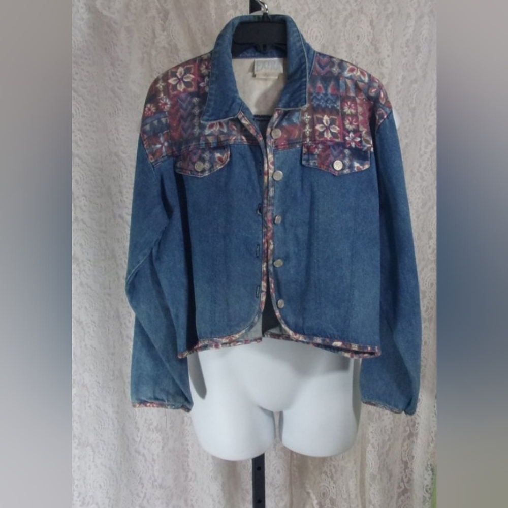 Vintage Extra Blue Denim Contrast Trim Jacket Size M